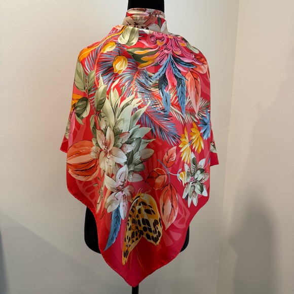 Salvatore Ferragamo Accessories - Authentic Salvatore Ferragamo Red and Cream Butterfly Silk Scarf